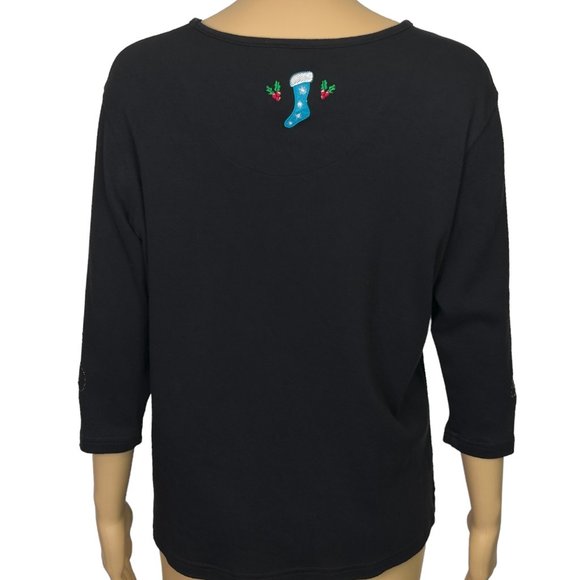 Coral Bay Womens Petite PL Embroidered Noel Christmas Stockings Blouse Shirt‎ - Picture 7 of 12